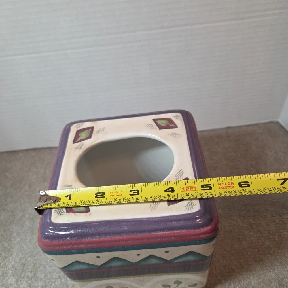 Vintage 90s Wasmutta Floral Geometric Southwest Decor Ceramic Tissue Box Cover